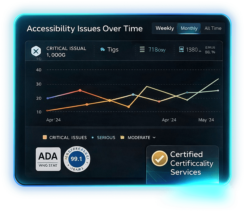 Dashboard showing accessibility trends and issue tracking over time